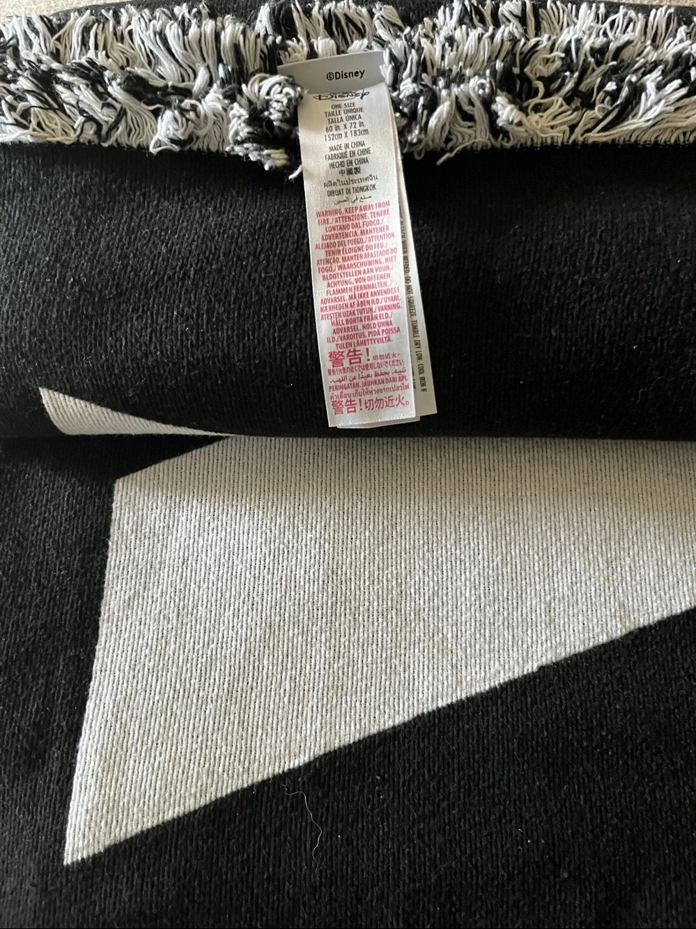 Disney Exclusive reversible Black and White Fringe Throw 60x72